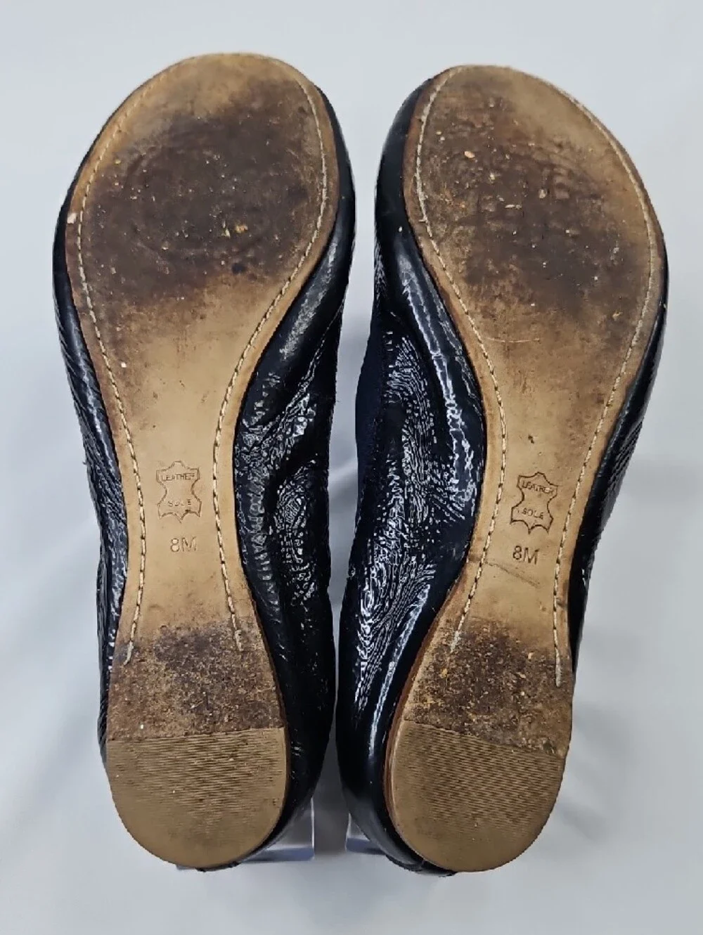 Tory Burch Carolina Navy Blue Patent Leather Logo Ballet Flats Sz 8